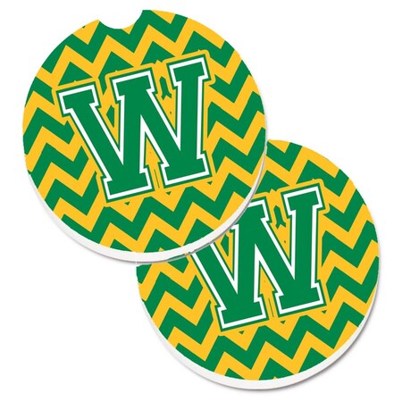 Carolines Treasures Letter W Chevron Green and Gold  Cup Holder Car Coaster, PK2 CJ1059-WCARC
